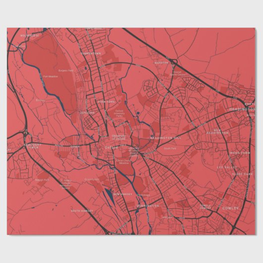 URBAN RED NAVY OXFORD UNIVERSITY UK KONTUR MAP GESCHENKPAPIER (Flach)