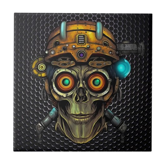 Urban Retro Fantasy Kunst - Groovy Steampunk Alien Fliese (Vorderseite)