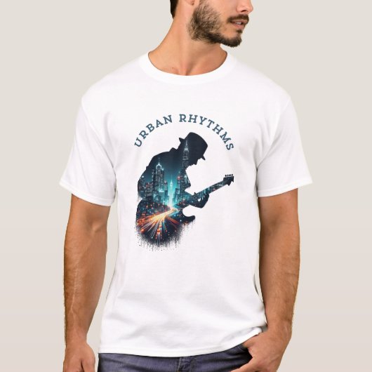 "Urban Rhythms - Cityscape Guitar Music T - Shirt" T-Shirt (Vorderseite)