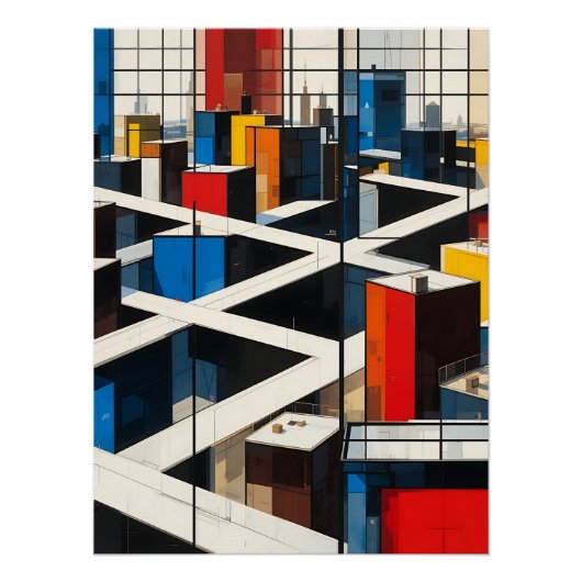 Urban Rhythms: Mondrian-Inspire Cityscape Poster (Vorderseite)