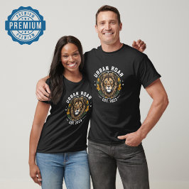 Urban Roar Lion Emblem - Bold Leaf Wreath Design T-Shirt