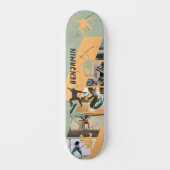 Urban Skater Foto Collage Sage Green und Tan Skateboard (Vorderseite)