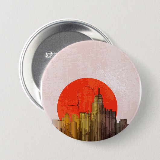 Urban Skyline mit Red Sun Grunge City Button (Vorne & Hinten)