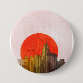 Urban Skyline mit Red Sun Grunge City Button (Vorderseite)