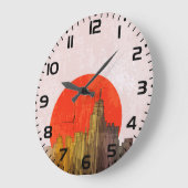 Urban Skyline mit Red Sun Grunge City Große Wanduhr (Winkel)