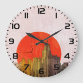 Urban Skyline mit Red Sun Grunge City Große Wanduhr (Vorderseite)