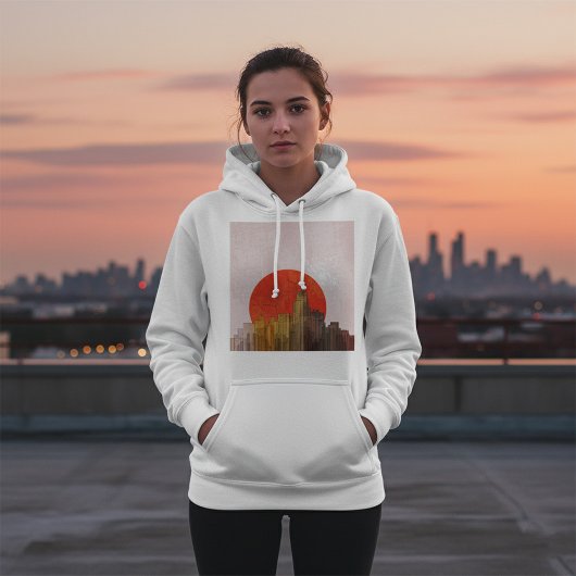 Urban Skyline mit Red Sun Grunge City Hoodie