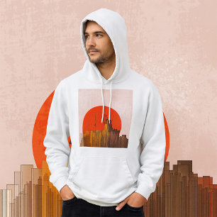 Urban Skyline mit Red Sun Grunge City Hoodie