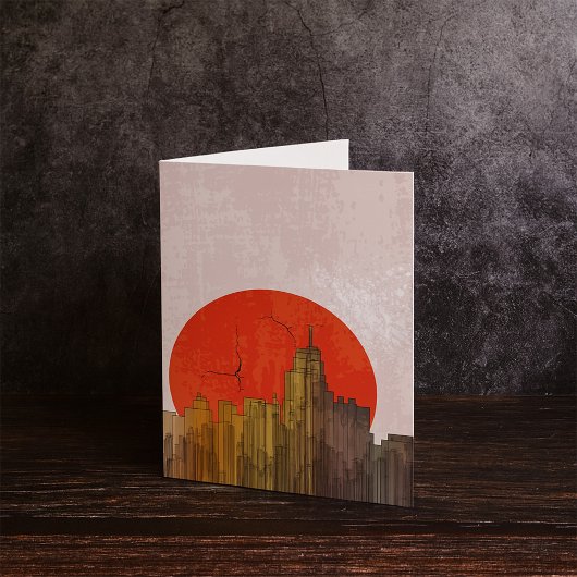 Urban Skyline mit Red Sun Grunge City Karte