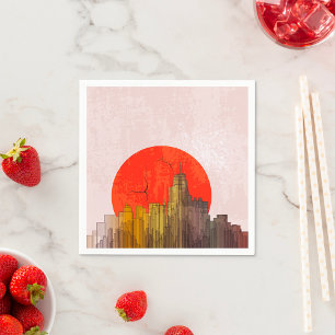 Urban Skyline mit Red Sun Grunge City Serviette