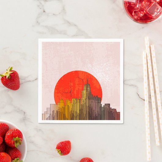 Urban Skyline mit Red Sun Grunge City Serviette