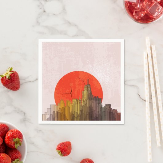 Urban Skyline mit Red Sun Grunge City Serviette (Beispiel)