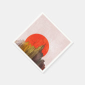 Urban Skyline mit Red Sun Grunge City Serviette (Ecke)