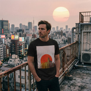 Urban Skyline mit Red Sun Grunge City T-Shirt