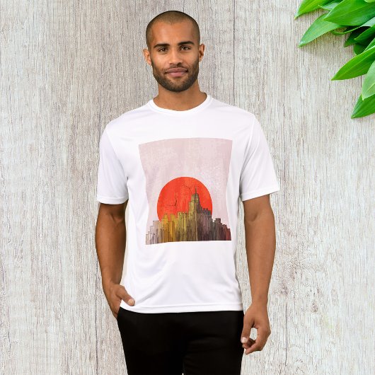 Urban Skyline mit Red Sun Grunge City T-Shirt