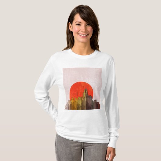 Urban Skyline mit Red Sun Grunge City T-Shirt (Vorne ganz)