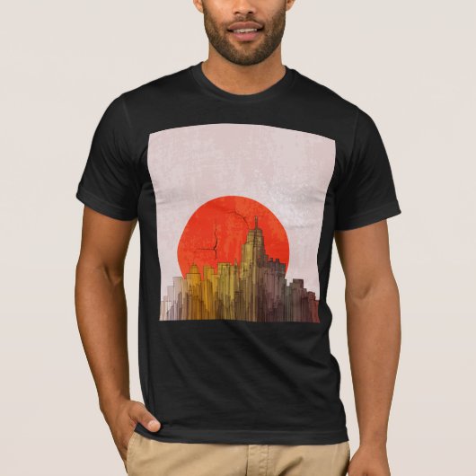 Urban Skyline mit Red Sun Grunge City T-Shirt (Vorderseite)