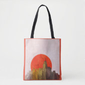 Urban Skyline mit Red Sun Grunge City Tasche (Vorderseite)