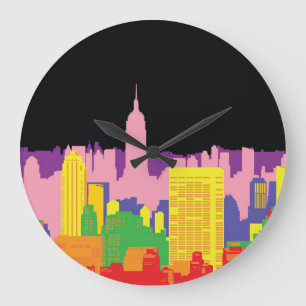 Urban Skyline: Nachtruinendekor. Große Wanduhr