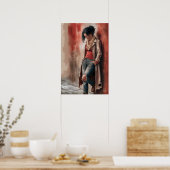 Urban Solitude: Figure Against the Red Wall Poster (Küche)
