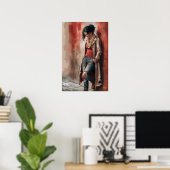 Urban Solitude: Figure Against the Red Wall Poster (Heimbüro)