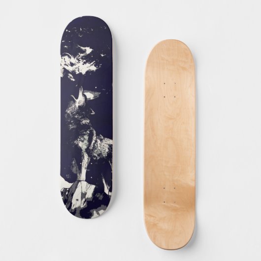 Urban Street Art Inspiriert Gray Wolf Howling Wide Skateboard (Vorderseite)