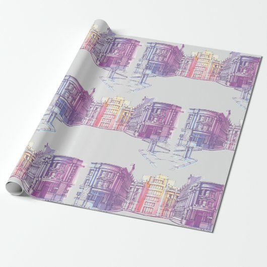 Urban Street Illustration Wrapping Paper Geschenkpapier (Ungerollt)