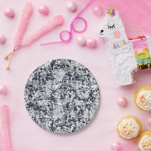 Urban Style Silver Gray Digital Camouflage Pappteller (Party)