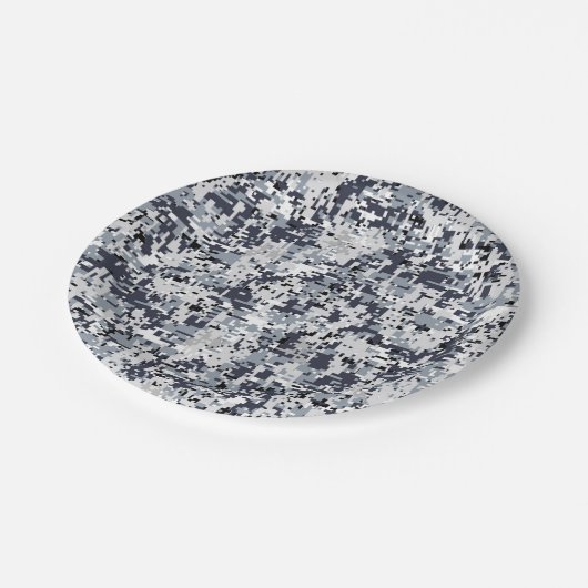 Urban Style Silver Gray Digital Camouflage Pappteller (Schrägansicht)