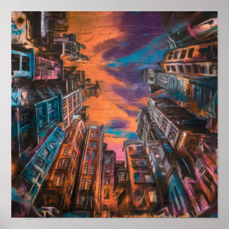 Urban Sunset Skies - Abstrakte City Street Art Pos Poster