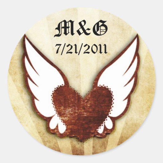 Urban Tattoo Winged Heart Wedding Date Siegel Runder Aufkleber (Vorderseite)
