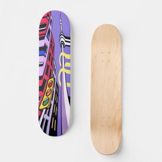 Urban Vibes Skateboard – Bold Pop Art City Design (Vorderseite)