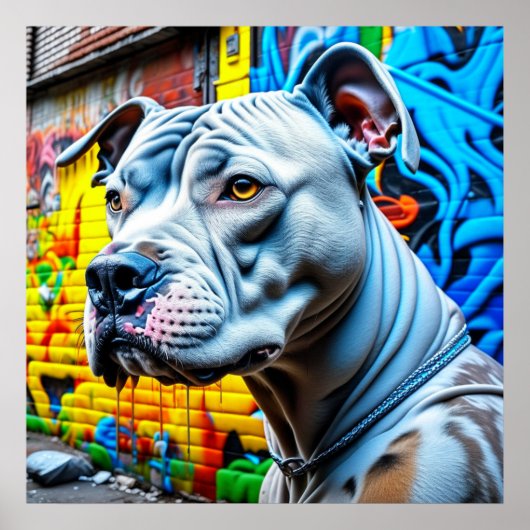 Urban White Pitbull City Street Art Graffiti Poster (Vorne)