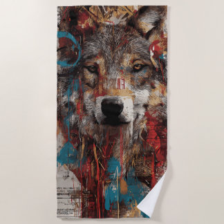 Urban Wolf Collage Street Art Grunge Design Strandtuch