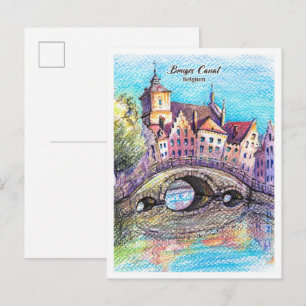 Urbane Skizze von Brügge Belgien mit Wasserfarbsti Postkarte