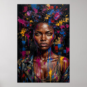 Urbaner Afrofuturismus Schwarze Königin Paint Drip Poster