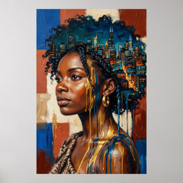Urbaner Afrofuturismus Stadt Skyline Schwarze Köni Poster