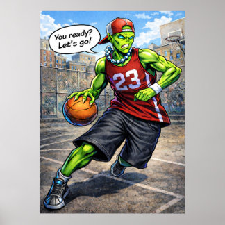 Urbaner Alien-Basketballspieler - Comic-Style-Kuns Poster