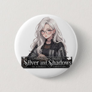 Urbaner Chic Rebell Silber und Schatten Anime-Mädc Button