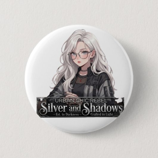 Urbaner Chic Rebell Silber und Schatten Anime-Mädc Button (Vorderseite)