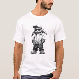 Urbaner Kaninchen-Sketch: Streetwear-Held T-Shirt