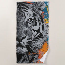 Urbaner Tiger Nahaufnahme Straßenkunst Illustratio Strandtuch