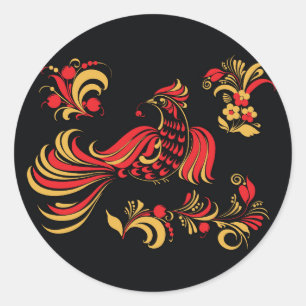 Ureinische russische Vogelschmuck Runder Aufkleber