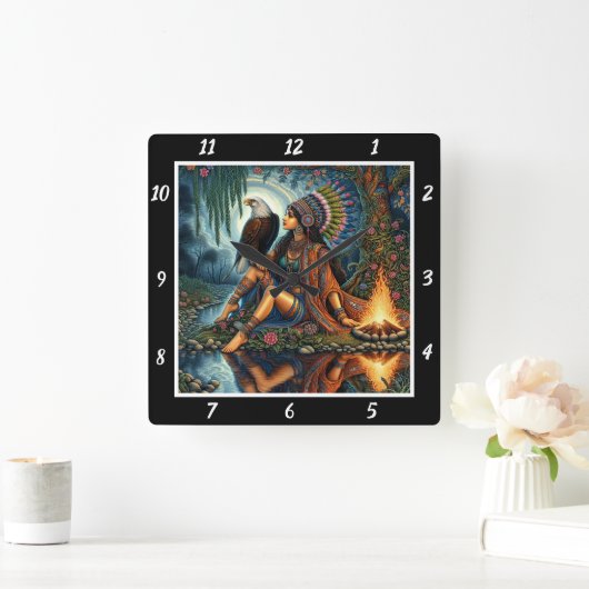 Ureinwohner: Adlerhorgel-Gleam Quadratische Wanduhr (Zuhause)