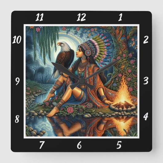 Ureinwohner: Adlerhorgel-Gleam Quadratische Wanduhr (Vorderseite)