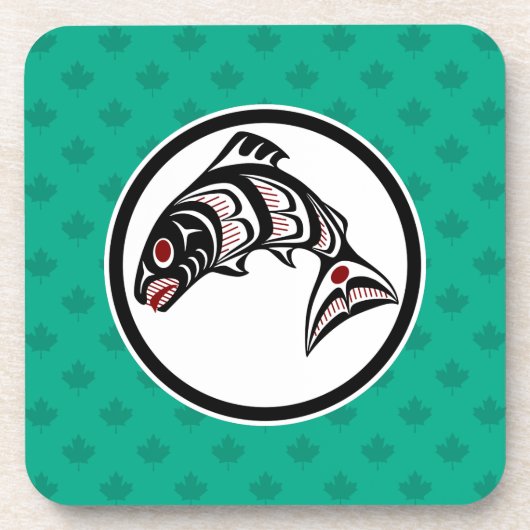 Ureinwohner Amerikas, Rote Kunst, Vector Lachs Getränkeuntersetzer (Vorderseite)