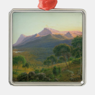 Ureinwohner durch ein Feuer vor Berg William Silbernes Ornament