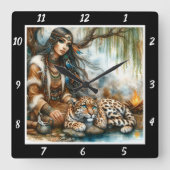 Ureinwohner Echoes: Tigerreiten Quadratische Wanduhr (Vorderseite)