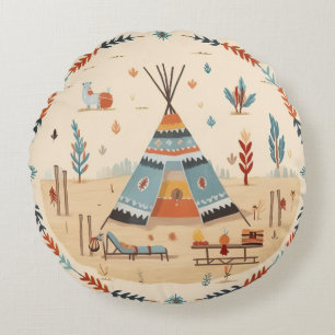 Ureinwohner Ethnische Kunst Stamm Vintage Rundes Kissen