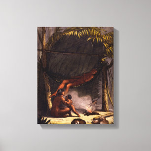 Ureinwohner-Familie unter einem Blatt-Schutz Leinwanddruck